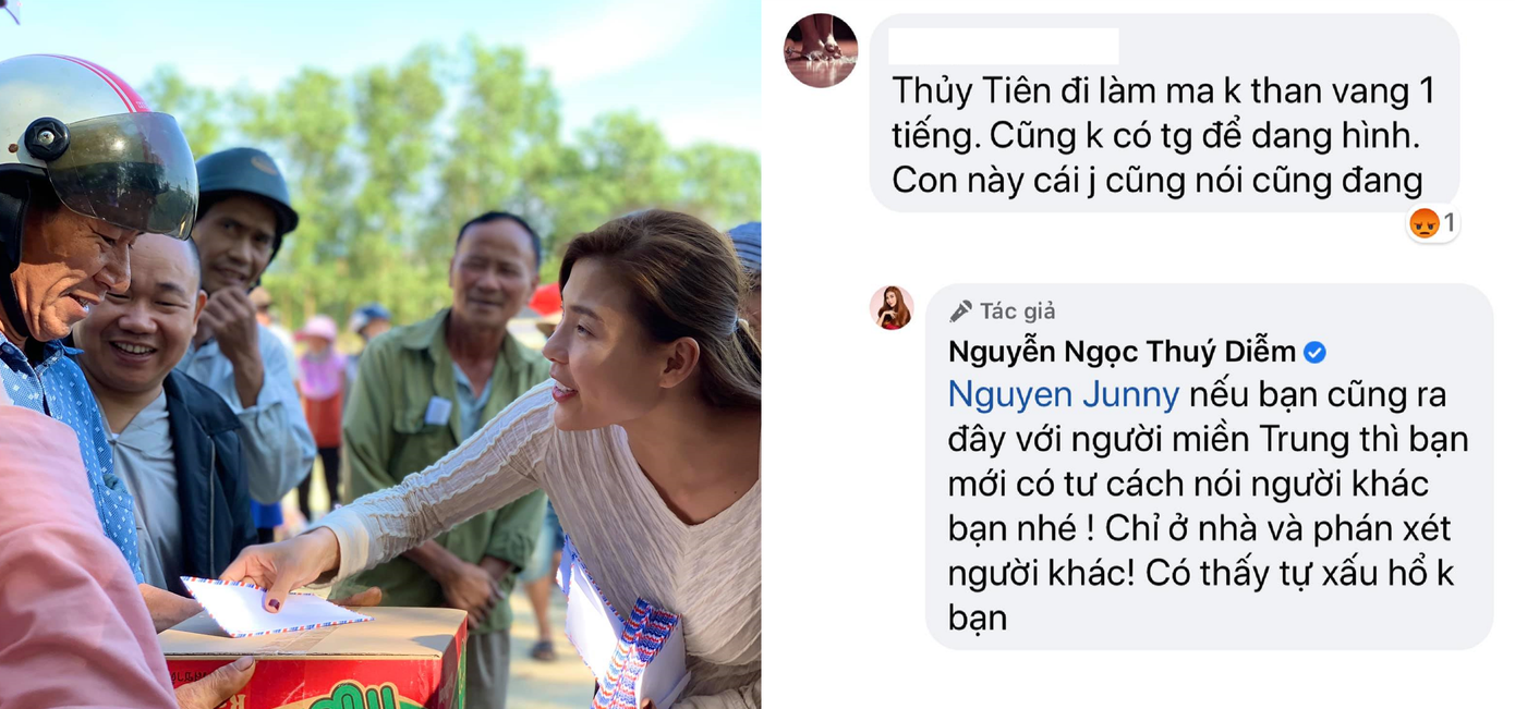Thúy Diễm gay gắt đáp trả lại ý kiến so sánh cô và nghệ sĩ khác. Không chỉ Hồ Ngọc Hà, Đông Nhi đi đẻ cũng bị chỉ trích vô lý về từ thiện giữa mùa lũ ảnh 4