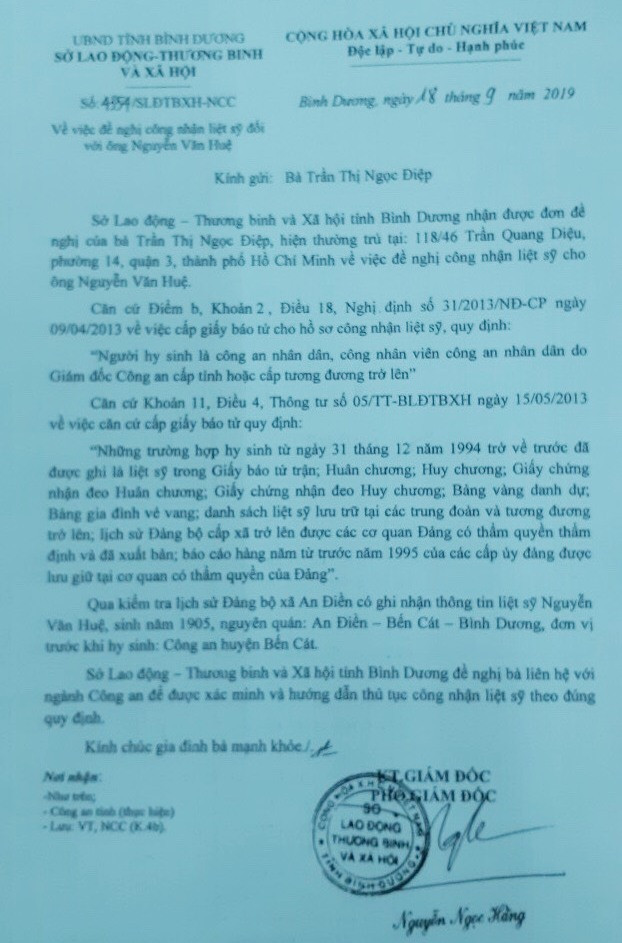 Thông tin mới vụ cán bộ công an hy sinh hơn 70 năm chưa được công nhận liệt sĩ ảnh 1