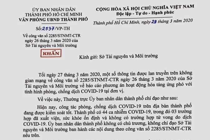 TPHCM phê bình nghiêm khắc Sở TN&MT vụ ban hành công văn hỏa táng ảnh 1