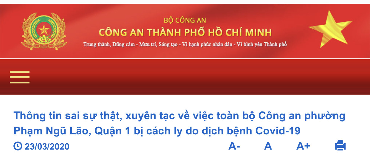 Sự thật thông tin Công an phường Phạm Ngũ Lão bị cách ly do nhiễm Covid-19 ảnh 1