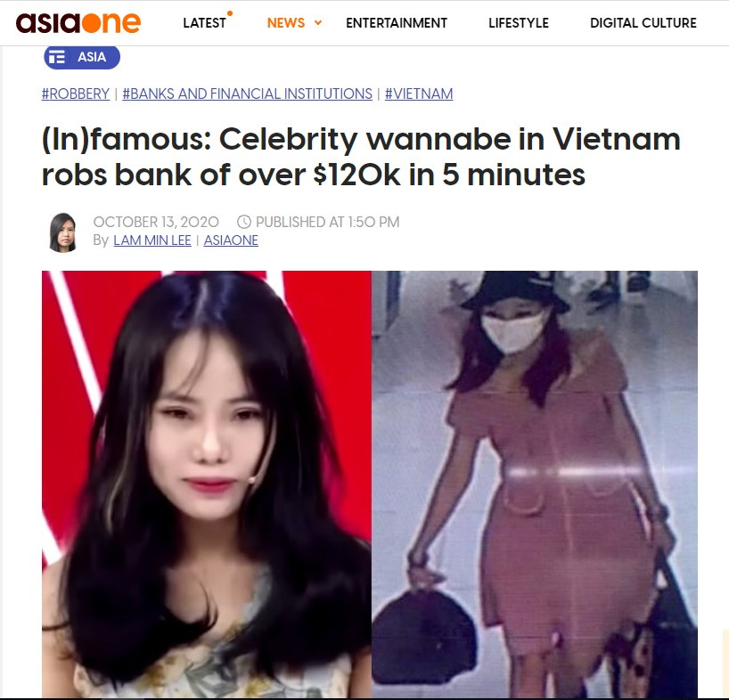 Báo nước ngoài đưa tin về cô gái cướp ngân hàng từng thi ‘Thách thức danh hài’ ảnh 1