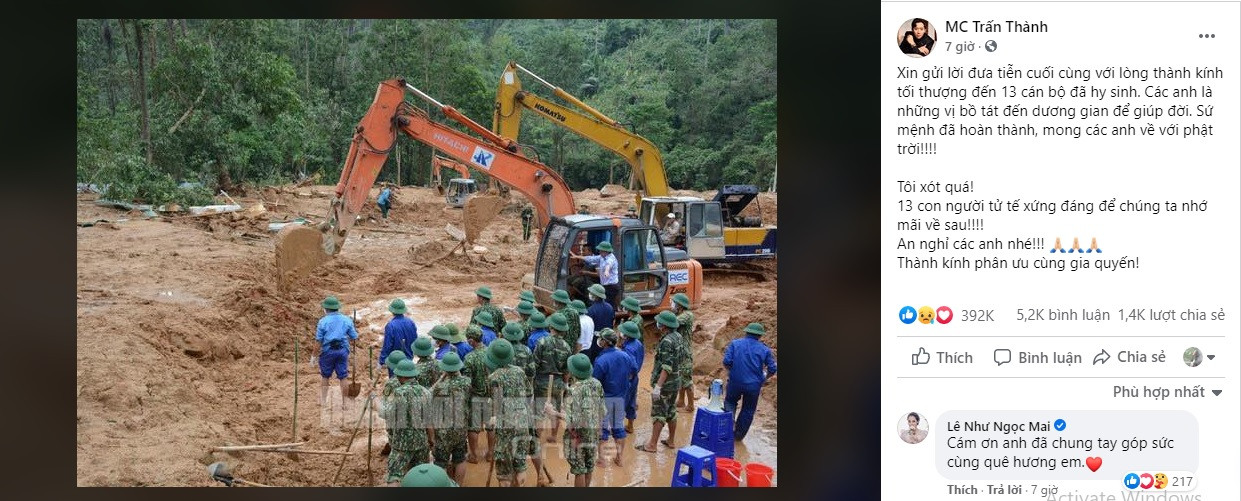 Nghệ sĩ Việt đau buồn tiễn biệt các chiến sĩ, người dân thiệt mạng do mưa lũ ảnh 1