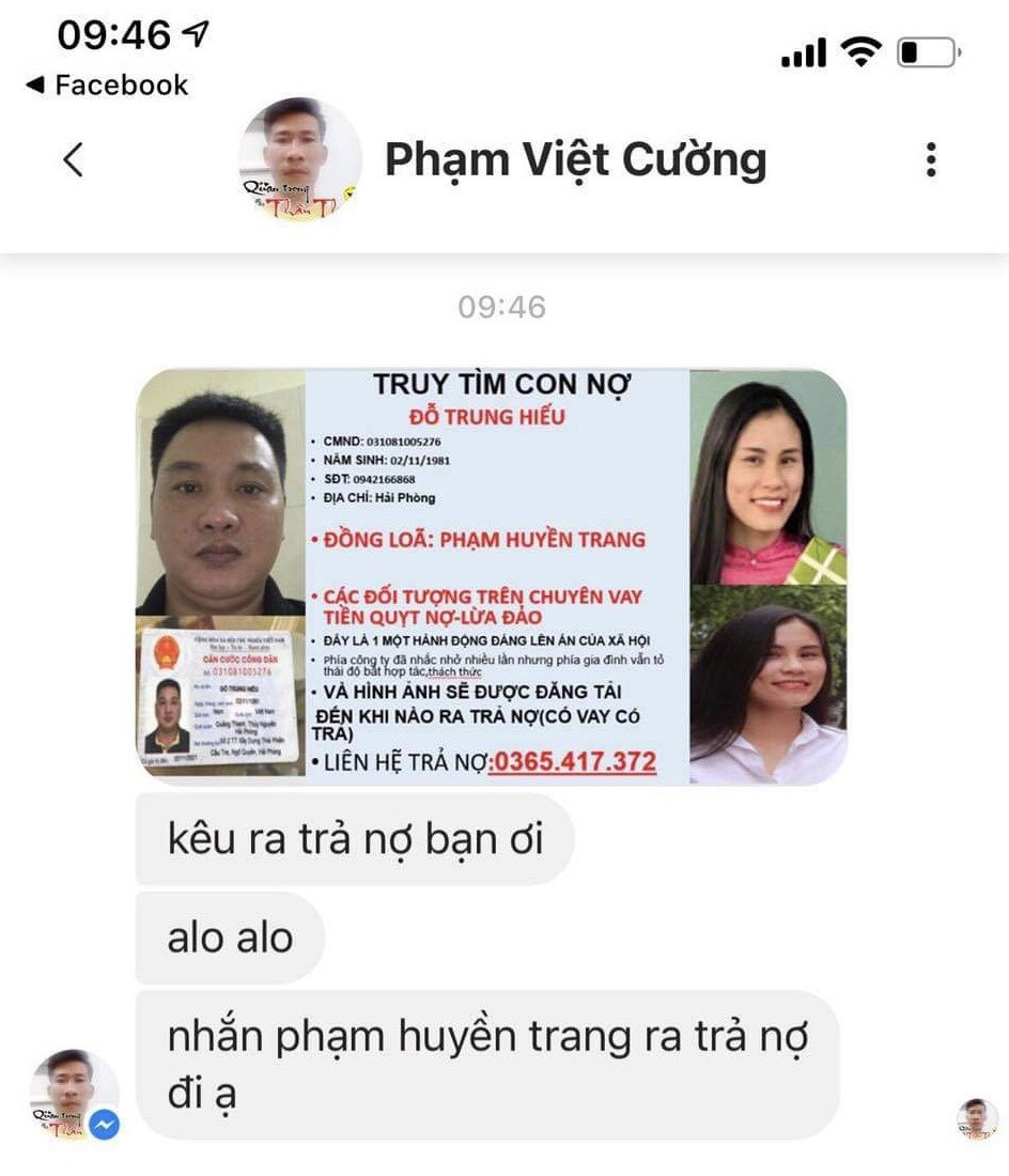 Nữ giám đốc ở Hải Phòng 'sốc' vì bị gán nợ, khủng bố đòi tiền qua mạng ảnh 1
