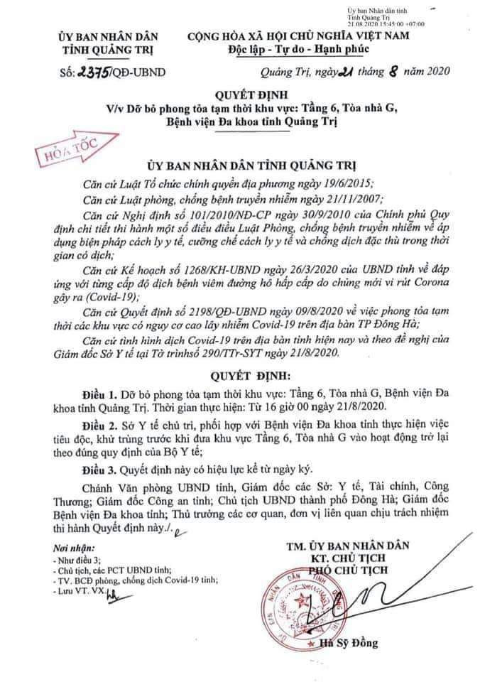 Quảng Trị gỡ bỏ điểm phong tỏa cách ly đầu tiên ảnh 1