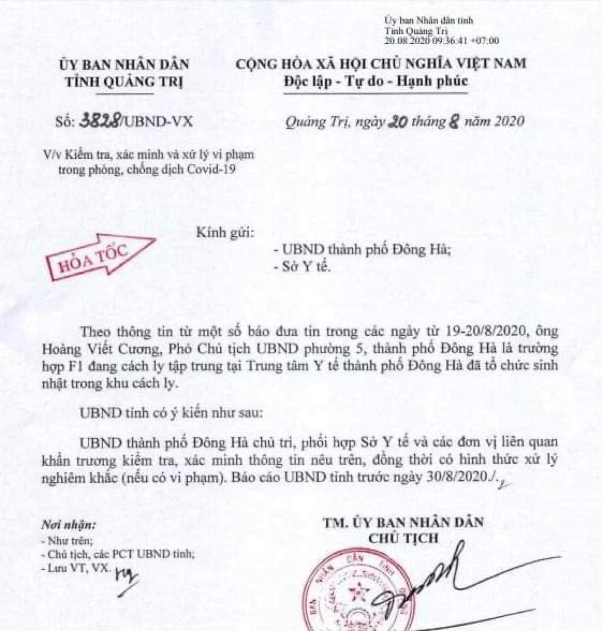 Chủ tịch tỉnh Quảng Trị ra công văn hoả tốc làm rõ vụ ‘sinh nhật trong khu cách ly’ ảnh 1