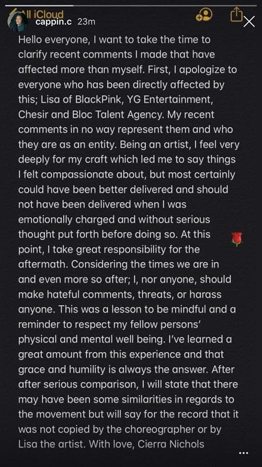 Nữ dancer tố Lisa đạo nhái vũ đạo công khai xin lỗi vì đã “vu khống” em út BLACKPINK ảnh 3