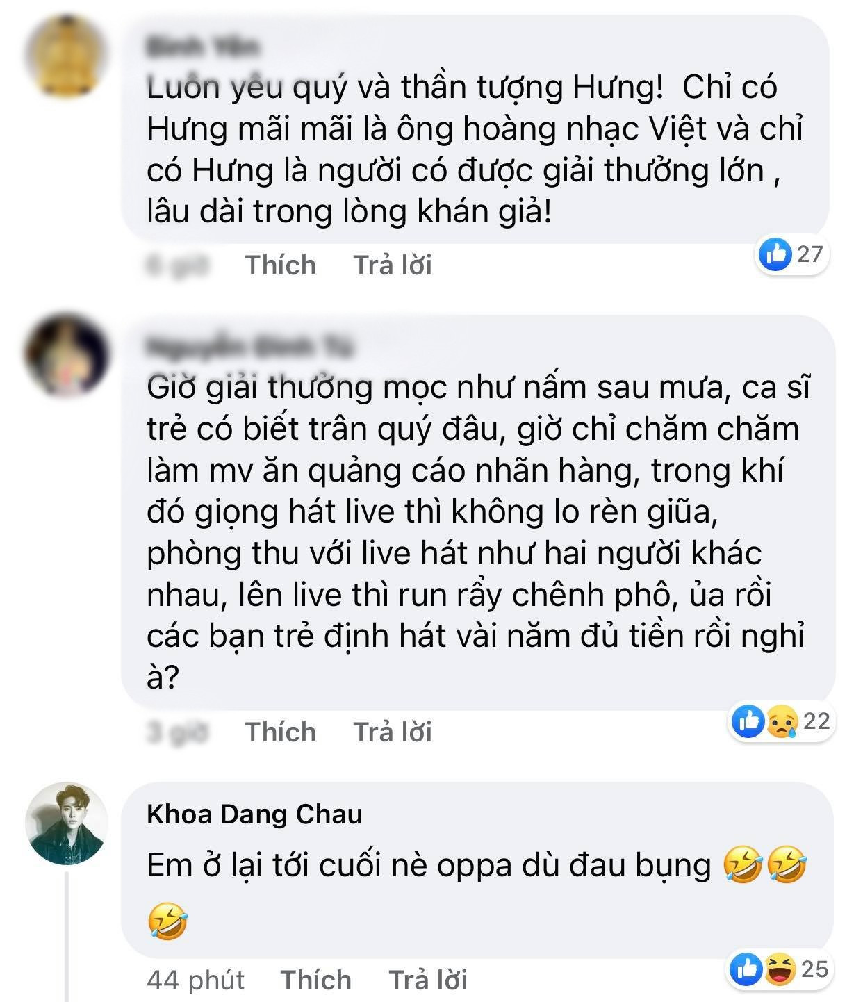 Châu Đăng Khoa bình luận hài hước, mình là người ở lại đến cuối dù đang đau bụng. Đàm Vĩnh Hưng viết “tâm thư” gửi những nghệ sĩ trẻ bỏ về sớm tại giải Làn Sóng Xanh ảnh 6
