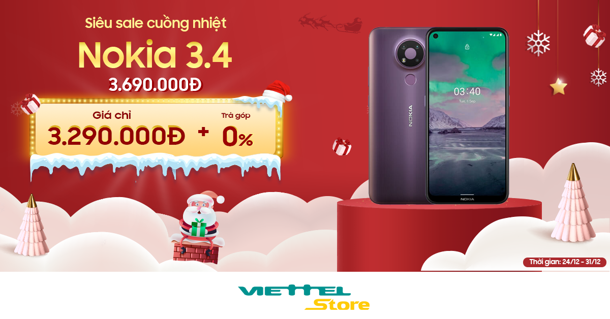 Chào Noel và năm mới, Nokia 3.4 có giá giảm sâu, chỉ 3.290.000đ tại Viettel Store ảnh 1