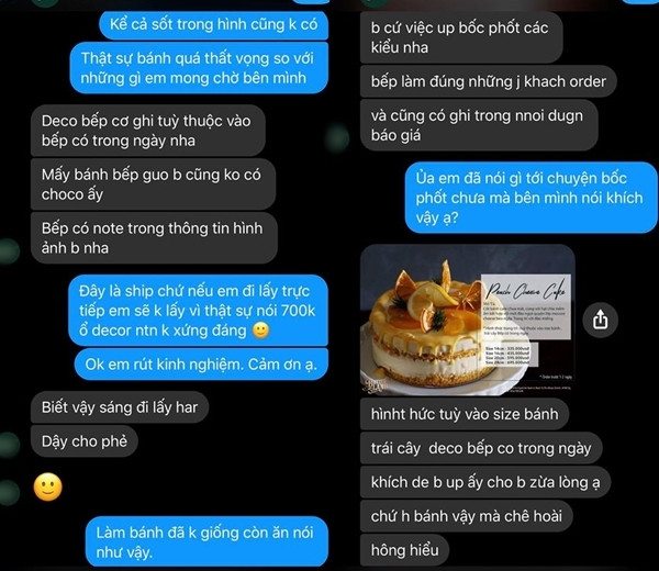 Trong khi khách hàng bày tỏ sự thất vọng bằng lời lẽ rất chừng mực thì shop lại xỏ xiên và buông lời thách thức (Ảnh: FBNV) Khi tiệm bánh là “thượng đế“: Giao bánh khác hình mẫu, shop thách thức khách “bóc phốt“ ảnh 3