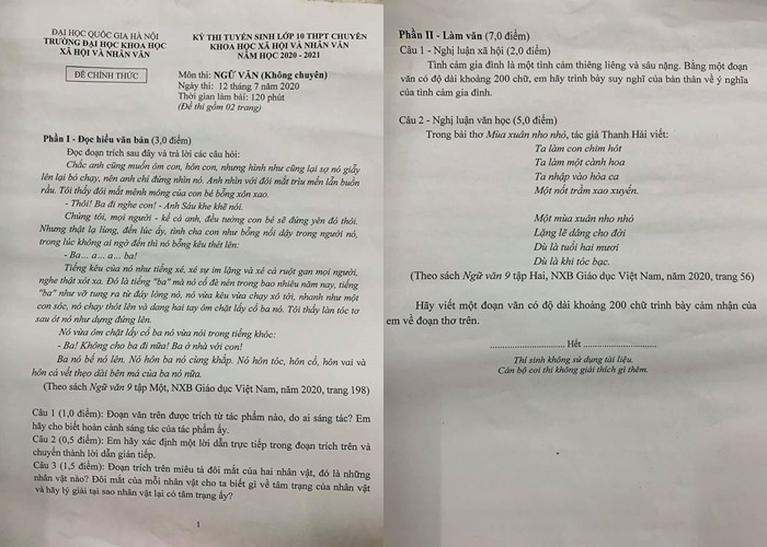 THPT chuyên KHXH&NV lần đầu tuyển sinh: Đề thi chuyên Văn được đánh giá hay “nhức nhối“ ảnh 1