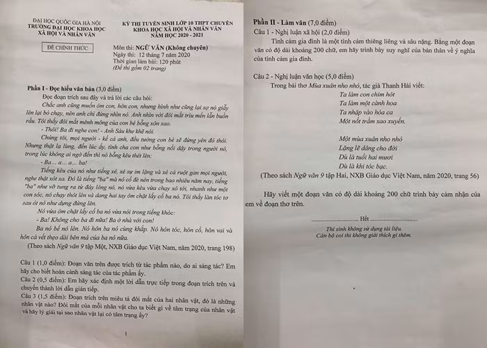 THPT chuyên KHXH&NV lần đầu tuyển sinh: Đề thi chuyên Văn được đánh giá hay “nhức nhối“ ảnh 1