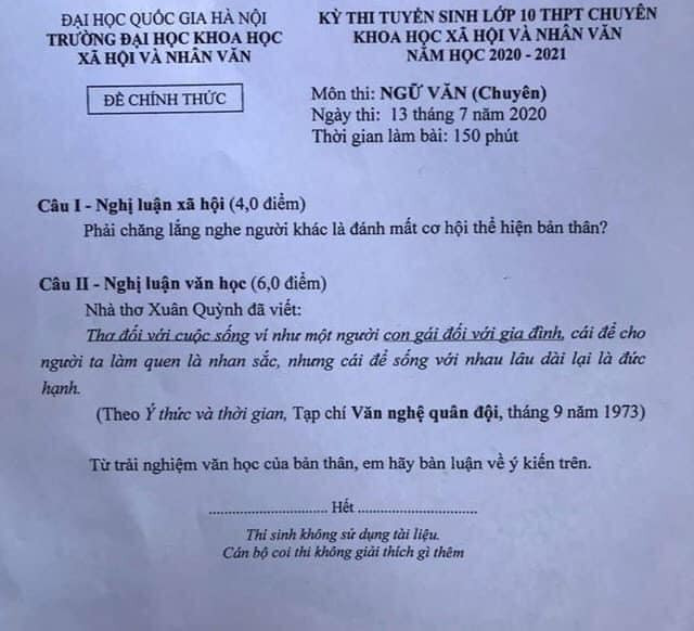 THPT chuyên KHXH&NV lần đầu tuyển sinh: Đề thi chuyên Văn được đánh giá hay “nhức nhối“ ảnh 2