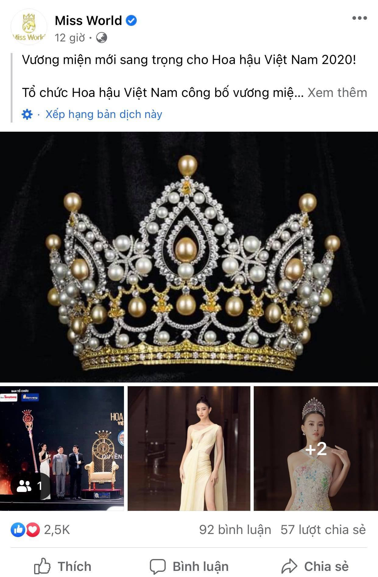 Vương miện của Hoa hậu Việt Nam 2020 xuất hiện trên trang chủ Miss World ảnh 1