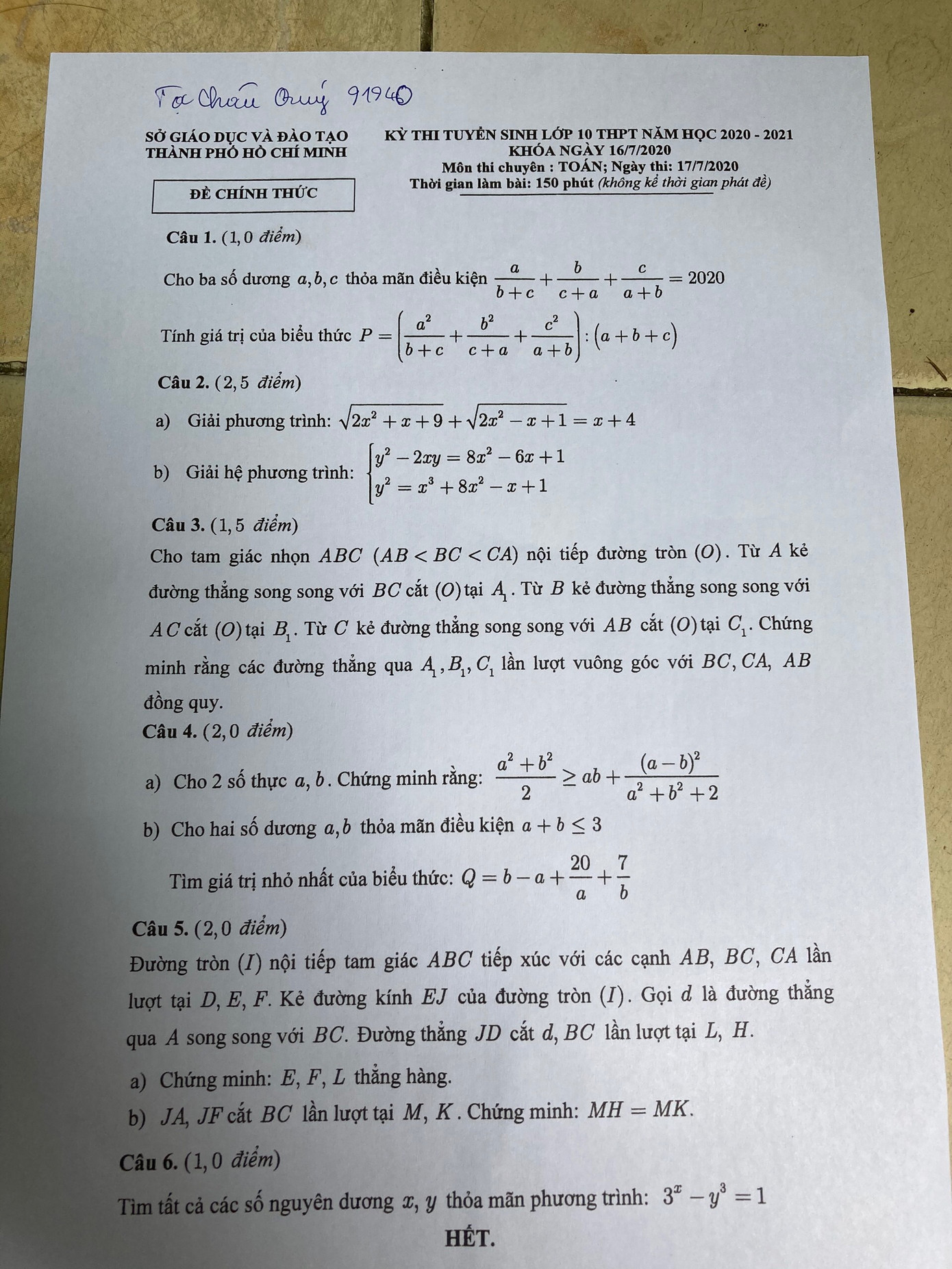Đề thi Toán chuyên lớp 10 TP.HCM: Vừa sức nhưng có thể hơn nhau ở phần trình bày ảnh 1