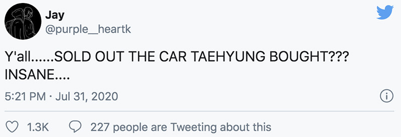 Thực hư chuyện mẫu ô tô trị giá tiền tỉ sau khi được V (BTS) mua chỉ 1 ngày đã “sold out“ ảnh 3