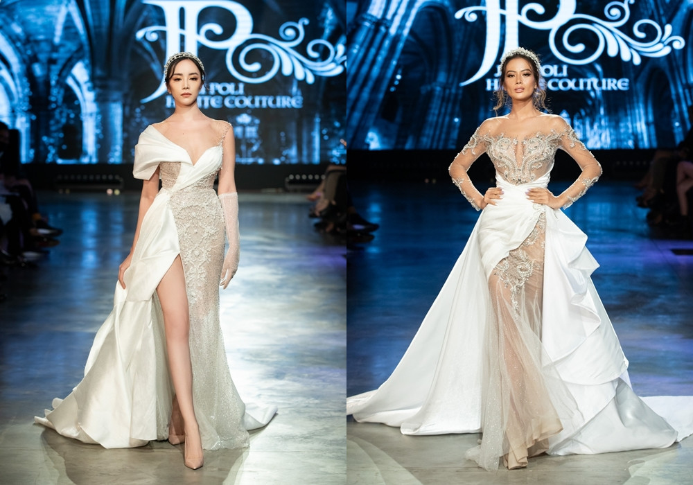 Hoa hậu Tiểu Vy mặc váy cô dâu, đội vương miện như “nữ hoàng” làm vedette show thời trang ảnh 5