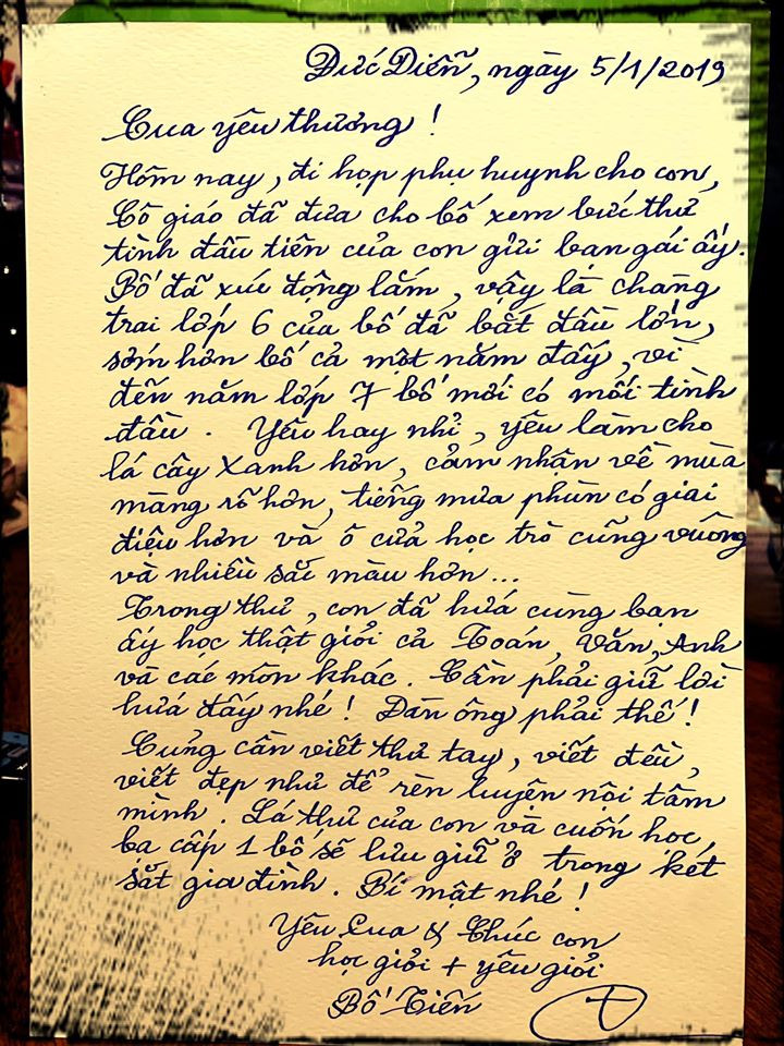 Nhạc sỹ Nguyễn Vĩnh Tiến viết thư chúc con trai lớp 6 “yêu giỏi” ảnh 1