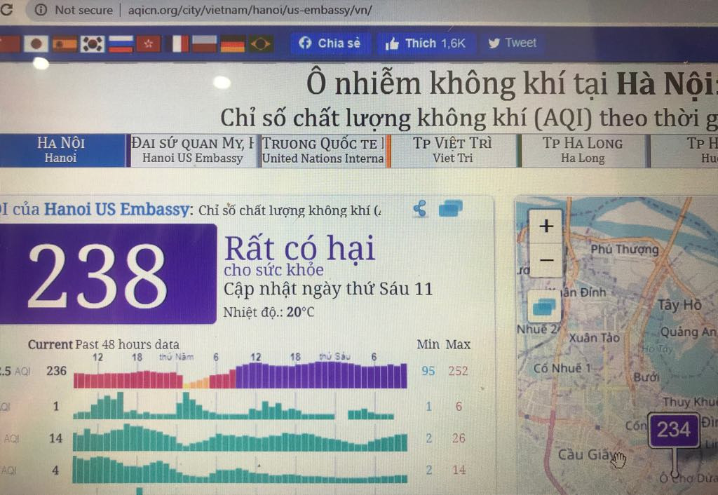 Ô nhiễm không khí ở Hà Nội đạt ngưỡng rất xấu ảnh 1