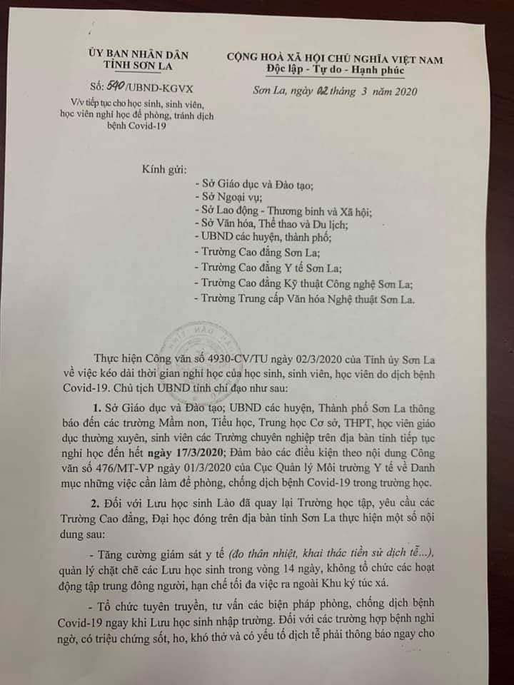 Sau 1 ngày đi học, Sơn La cho toàn bộ học sinh nghỉ đến 17/3 không rõ lý do ảnh 1