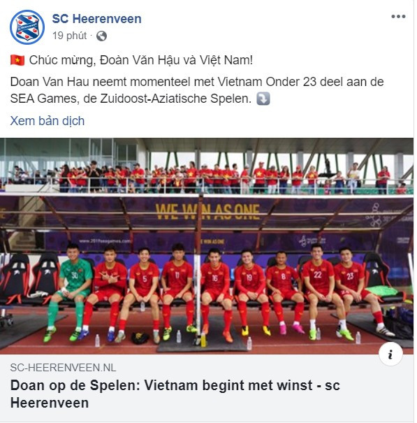 CLB Hà Lan SC Heerenveen chúc mừng Văn Hậu và U22 Việt Nam ảnh 1