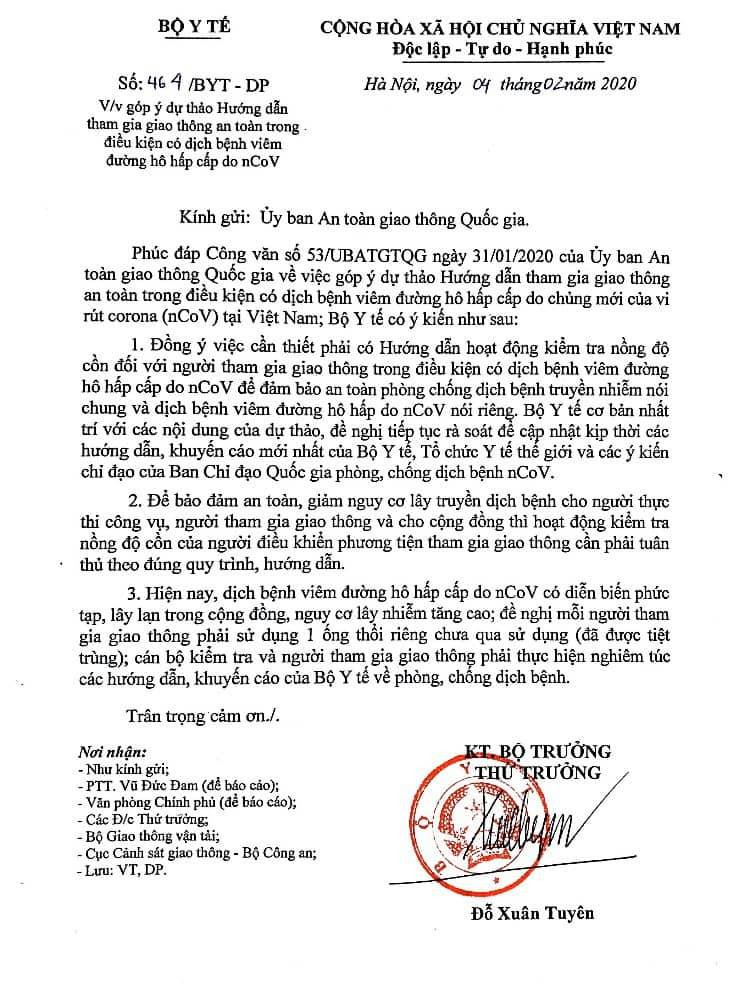 Bộ Y tế đề nghị dùng riêng ống thổi, sát khuẩn máy đo nồng độ cồn ảnh 1