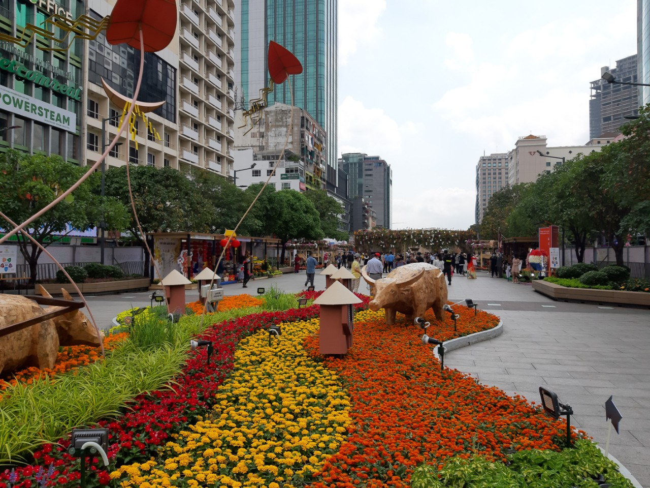 Đi Đường hoa Nguyễn Huệ, bạn trẻ phải đeo khẩu trang chụp hình và xếp hàng đo thân nhiệt ảnh 1