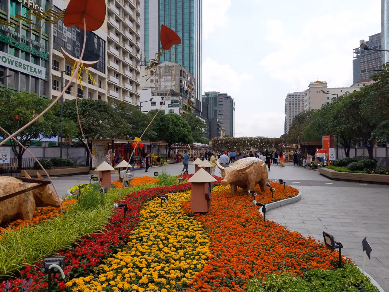 Đi Đường hoa Nguyễn Huệ, bạn trẻ phải đeo khẩu trang chụp hình và xếp hàng đo thân nhiệt ảnh 1