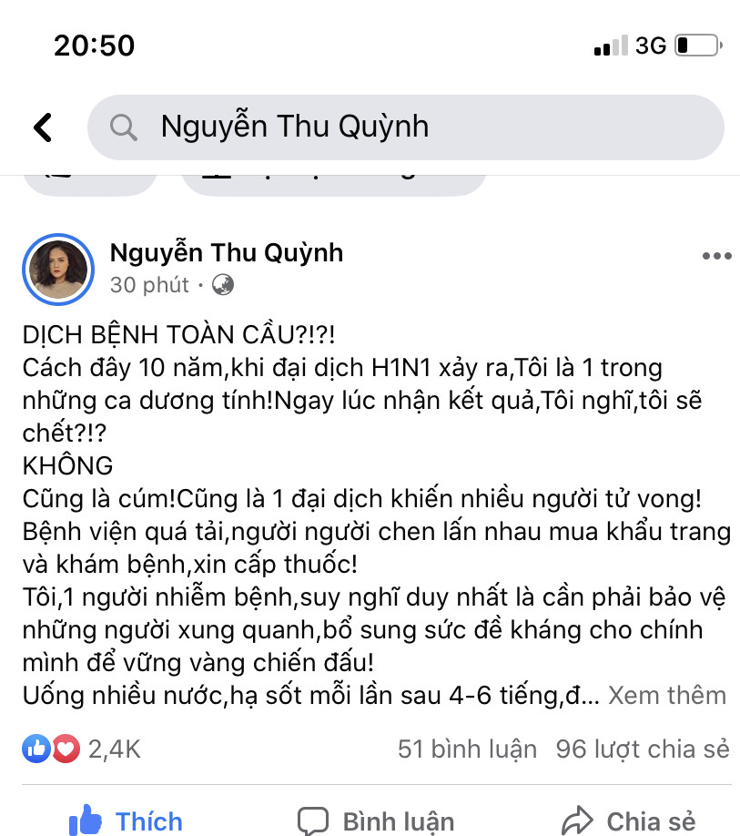 Giữa 'bão' Corona, Thu Quỳnh chia sẻ chuyện từng chiến đấu với H1N1 ảnh 1