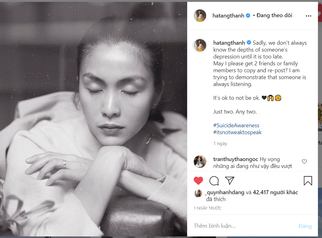Khán giả lo lắng khi Tăng Thanh Hà viết về chứng trầm cảm ảnh 1
