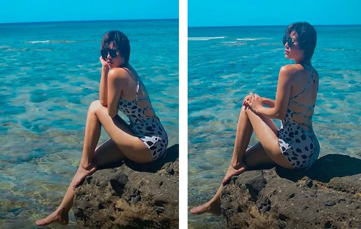 ‘Nhuộm da’ với đồ bơi, Thanh Hương được khen nóng bỏng như mỹ nhân Hollywood ảnh 1