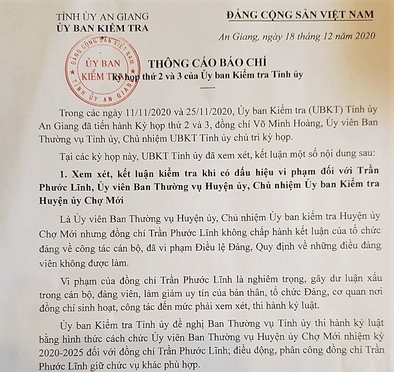 Vi phạm nghiêm trọng, một Chủ nhiệm UBKT huyện bị cách chức ảnh 1