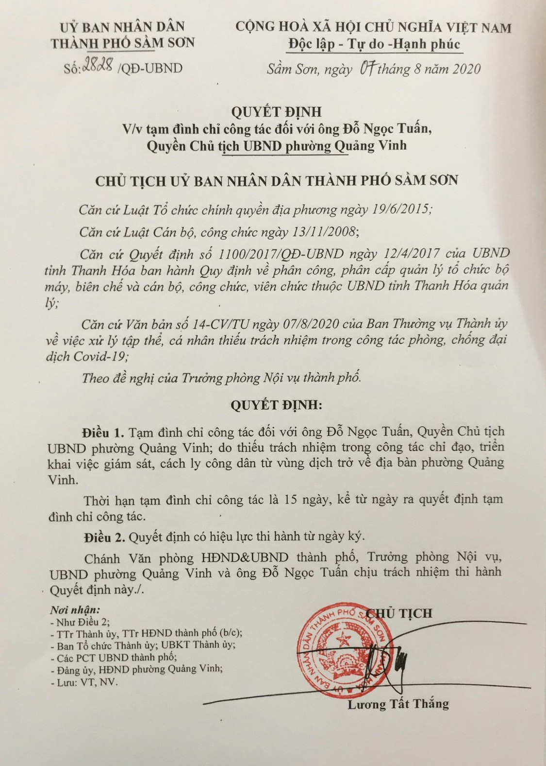 Tạm đình chỉ công tác Chủ tịch phường vì lơ là trong phòng chống dịch COVID-19 ảnh 2