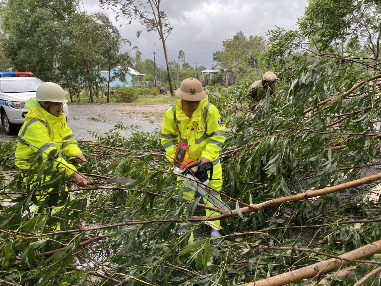 Bão số 9: Cây đổ la liệt bít kín Quốc lộ 1 qua Phú Lộc - Thừa Thiên Huế ảnh 11