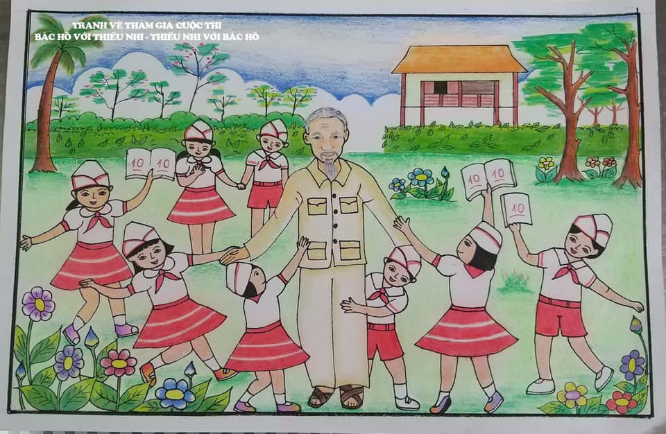 Những bức tranh thể hiện tình cảm của thiếu nhi với Bác Hồ ảnh 2