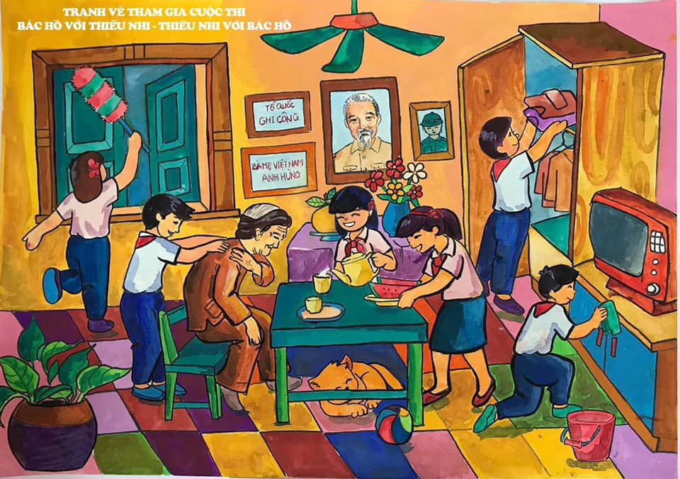 Những bức tranh thể hiện tình cảm của thiếu nhi với Bác Hồ ảnh 3