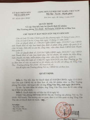 Thu hồi, huỷ bỏ quyết định bổ nhiệm 'thần tốc' một trưởng phòng ở Thanh Hóa ảnh 1