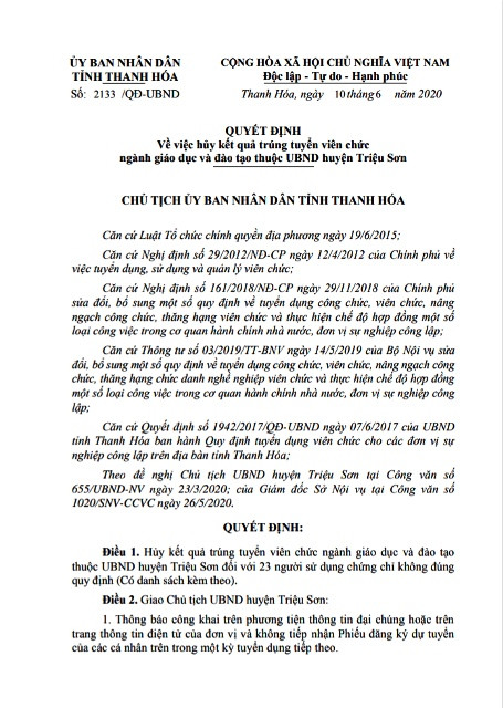 Vì sao 23 ứng viên dự tuyển viên chức ngành giáo dục bị huỷ kết quả trúng tuyển? ảnh 1