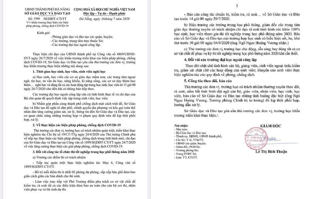 Dịch COVID-19 diễn biến phức tạp, kỳ thi THPT Quốc gia 2020 ở Đà Nẵng sẽ ra sao? ảnh 1