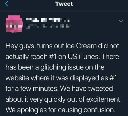 Thành tích “Ice Cream” sau 12 giờ: Tung hoành YouTube nhưng khiến fan mừng hụt ở iTunes ảnh 5