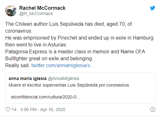 Tác giả “Chuyện con mèo dạy hải âu bay” Luis Sepúlveda qua đời vì COVID-19 ảnh 1