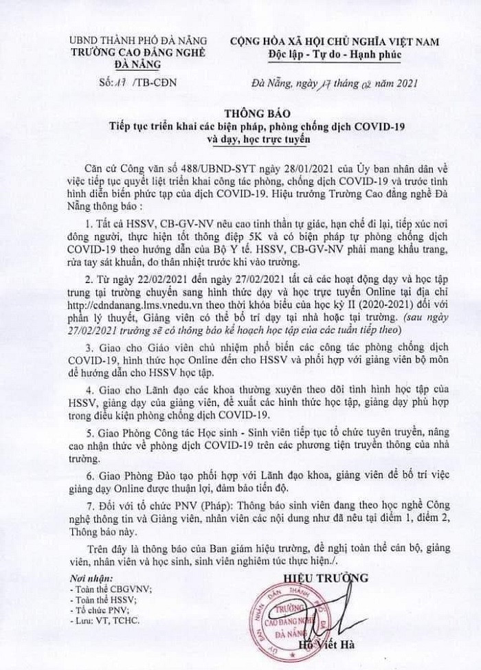 Trường Cao đẳng nghề Đà Nẵng cũng chuyển sang học trực tuyến từ 22/2 đến 27/2. Đà Nẵng: Sinh viên học online, teen chưa thể gặp các giáo sinh thực tập dù đã trở lại trường ảnh 6