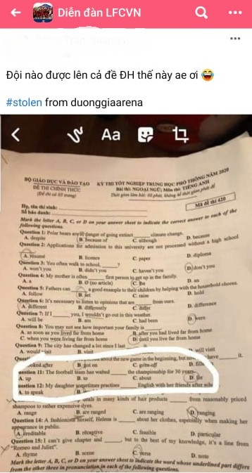 Vì sao fan Liverpool “phát cuồng” với đề thi tốt nghiệp THPT môn Anh năm 2020? ảnh 1