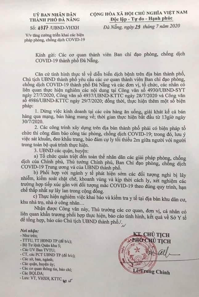 Đà Nẵng dừng hẳn việc kinh doanh ăn uống, kể cả dịch vụ mua mang về, ship đồ ăn ảnh 1
