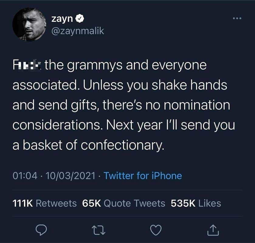 Trước thềm trao giải Grammys, Zayn Malik bỗng “đăng đàn” tố BTC không minh bạch ảnh 1