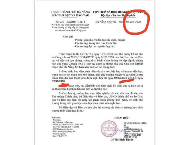 Đà Nẵng: Xuất hiện thông báo giả mạo cho học sinh nghỉ Tết sớm để chống dịch COVID-19 ảnh 1