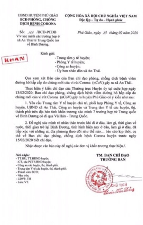 Bình Dương ra công văn khẩn về 7 người trở về từ TP Vũ Hán ảnh 1