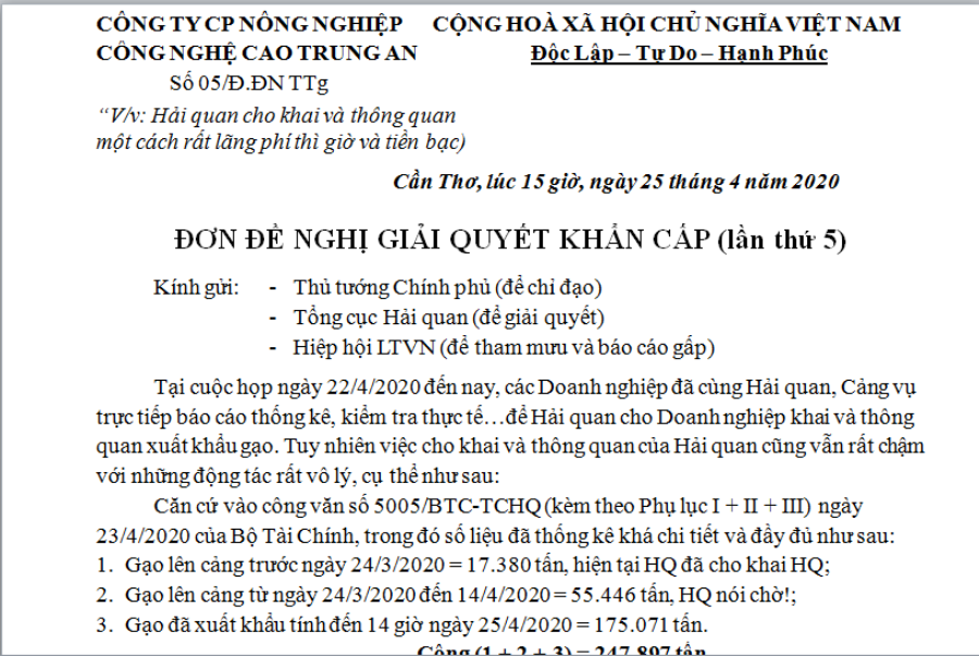 Doanh nghiệp gạo lần thứ 5 kiến nghị khẩn gửi Thủ tướng ảnh 1