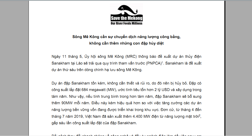Kêu gọi dừng dự án thủy điện Sanakham ở Lào ảnh 1