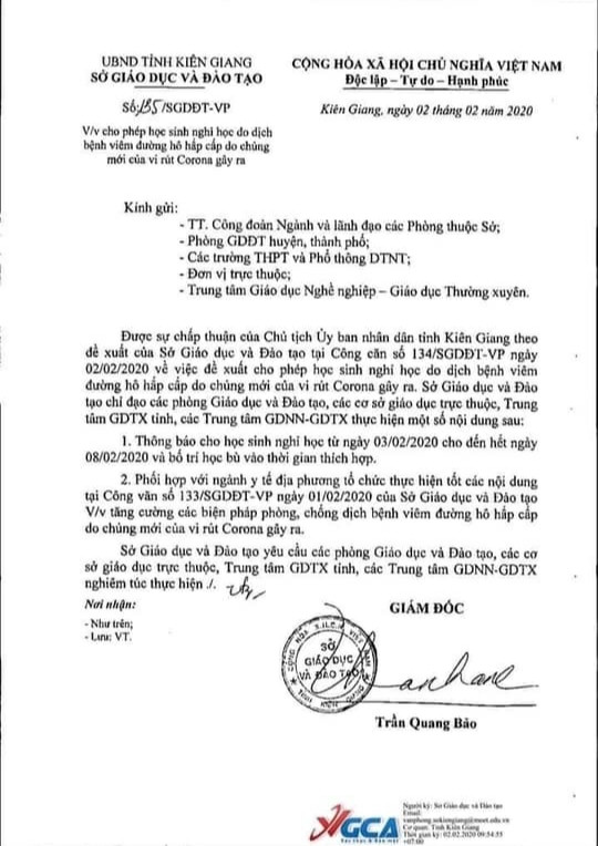Hậu Giang, Kiên Giang cho học sinh nghỉ học thêm 1 tuần để tránh Corona ảnh 1