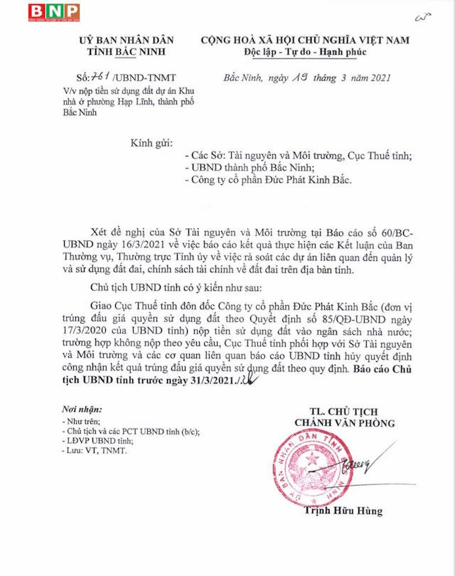 Bắc Ninh thu lại đất đấu giá dự án nhà ở 'chây ì' nộp tiền sử dụng đất ảnh 1